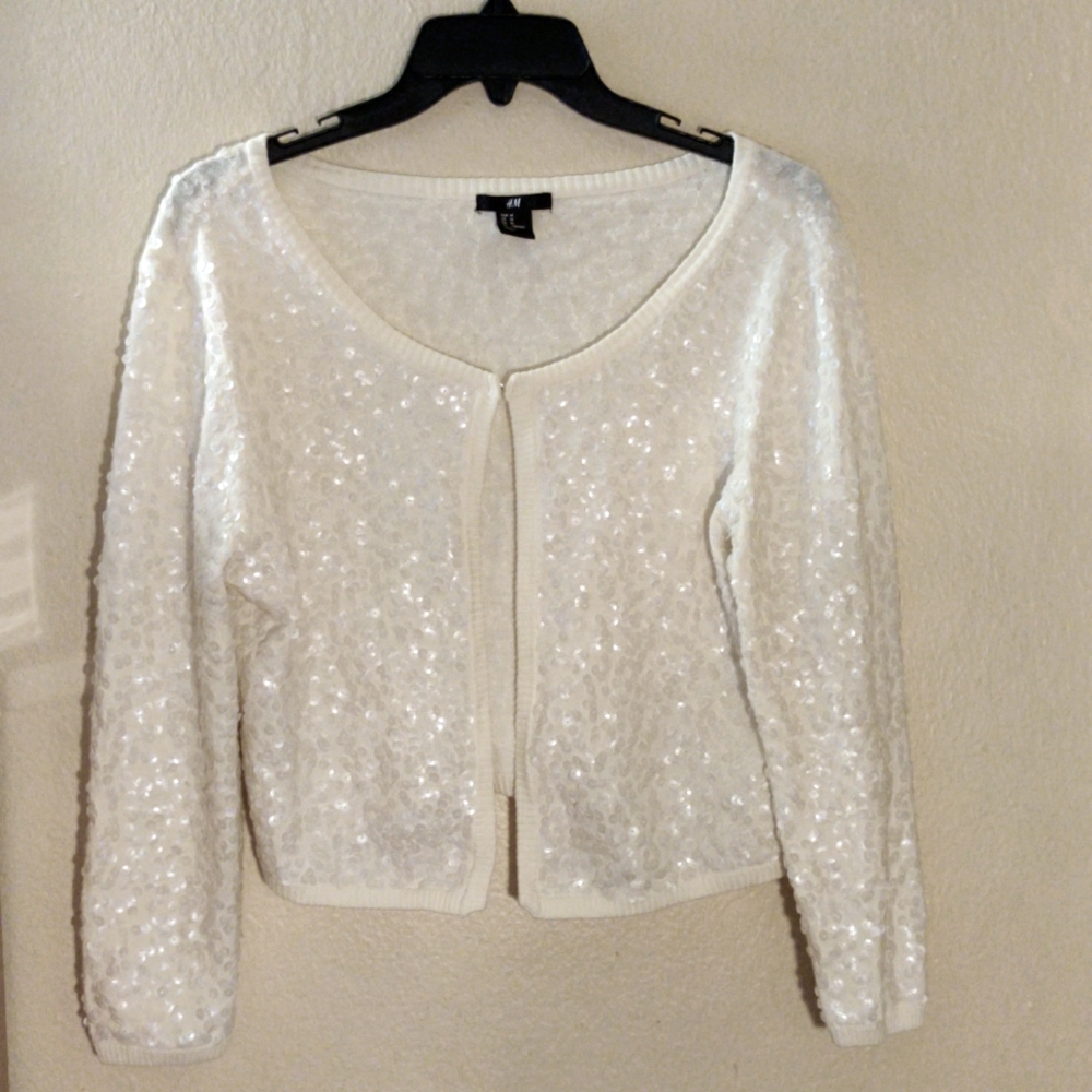 H&M White Sequin Cardigan